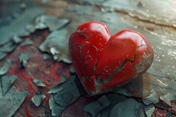 Obraz premium Cracked red heart on peeling surface