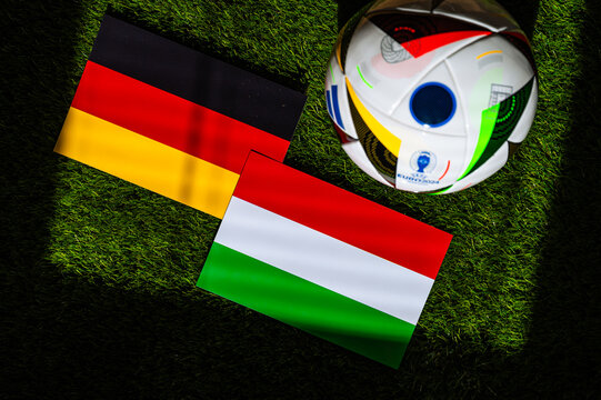 Germany vs Hungary, Euro 2024 Group A football match at Stuttgart Arena, Stuttgart, 19 June 2024, official ball on green grass