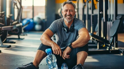 A Smiling Man Resting at Gym