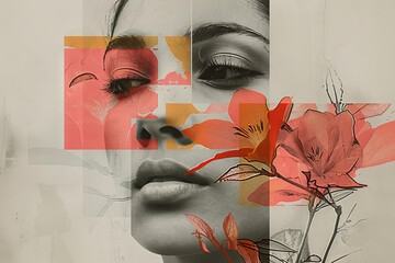 Abstract Floral Woman Portrait with Artistic Design Elements