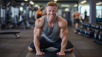 Fototapeta na wymiar Smiling Man During Gym Workout