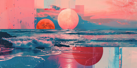 Surreal Ocean Sunset with Vibrant Pink and Blue Hues