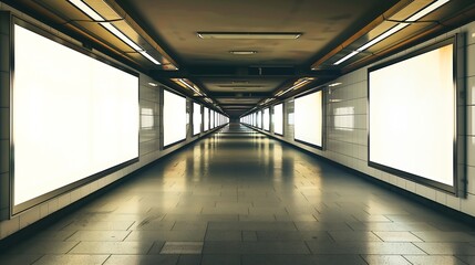 Fototapeta premium advertisement billboards electronic displays in a subway station in New York City : Generative AI