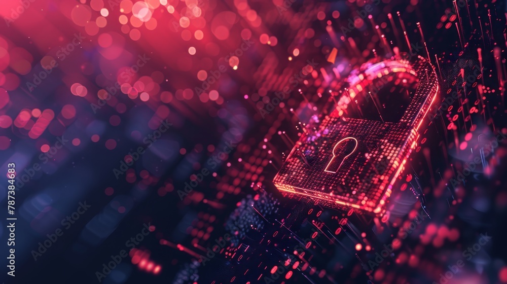 Poster a red and blue background with a glowing red key on it
