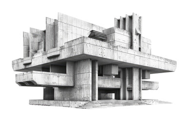 Modern Brutalist Architecture, Brutalism Modern Architectural Style isolated on Transparent background. - obrazy, fototapety, plakaty