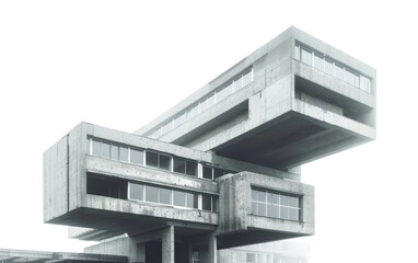 Brutalism Modern Architectural Style isolated on Transparent background. - obrazy, fototapety, plakaty