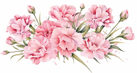 Bouquet of watercolor carnations flowers . Floral background. For posters, greeting card, invitations. - obrazy, fototapety, plakaty