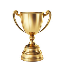 Gold trophy cup isolated on transparent background, PNG, cut out
