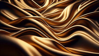 The smooth, flowing texture of a luxurious satin fabric background in a rich golden color