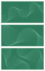 Set of abstract backgrounds with waves for banner. Medium banner size. Vector background with lines. Element for design. Brochure, booklet. Green. Nature, eco, vegan