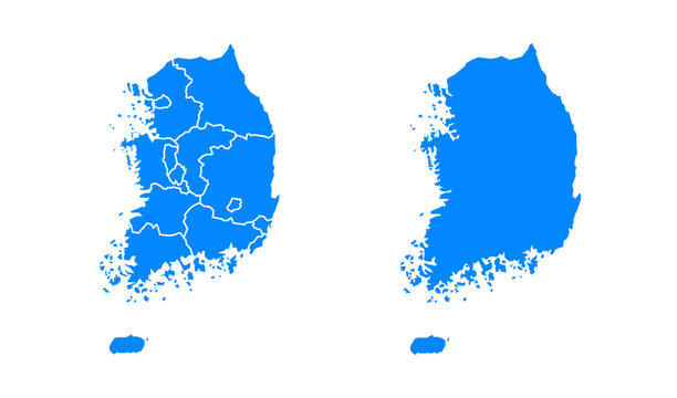 South Korea map silhouette and map of regions. Vector