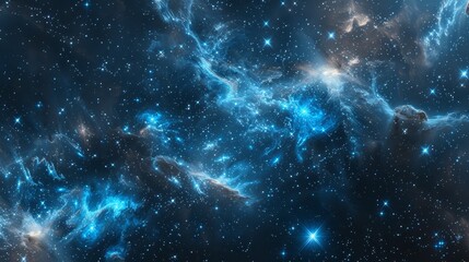 A blue and white space with stars and clouds. The blue and white colors give a sense of calmness and serenity