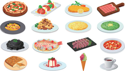 さまざまなイタリア料理のセット