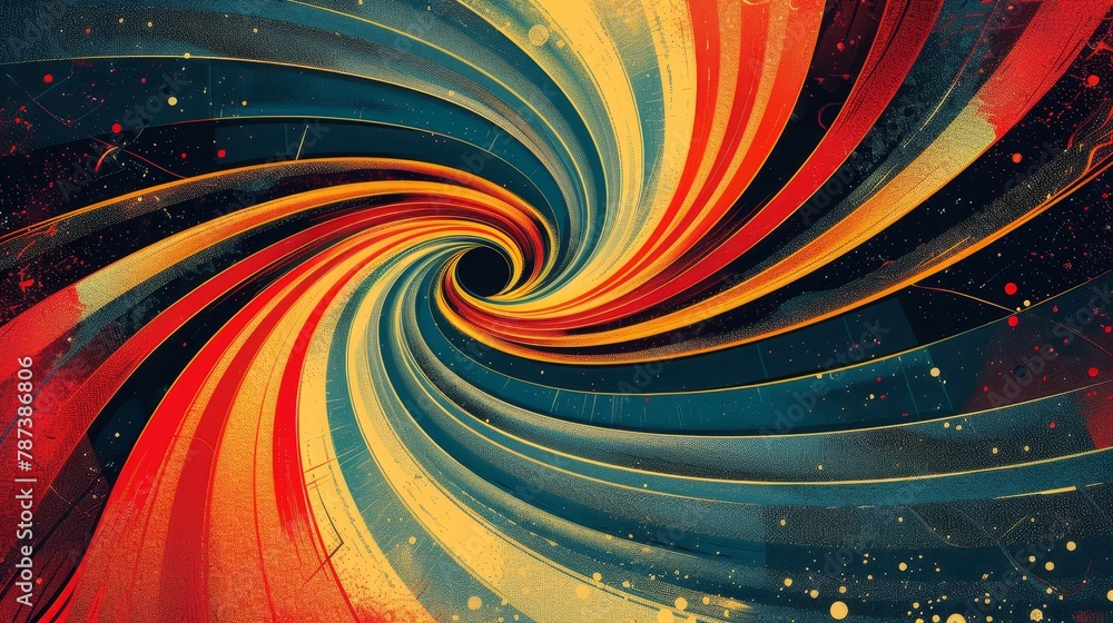Poster a colorful spiral with a hole in the middle. the spiral is made up of different colors and it looks 