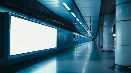 blank billboard white screen LED vertical advertising banner board indoor in subway station ad interior public hall : Generative AI