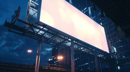 Fototapeta premium huge Billboard on the building in the night city night advertising ready layout for outdoor advertising : Generative AI