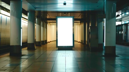 blank billboard white screen LED vertical advertising banner board indoor in subway station ad interior public hall : Generative AI