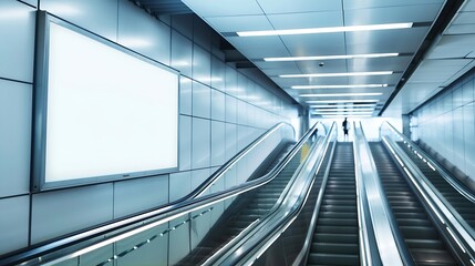 Obraz premium Mock up Poster media template Ads display in Subway station escalator : Generative AI