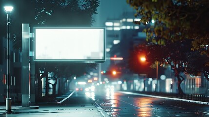 Obraz premium modern street wide billboard with lights mockup with beautiful environment around : Generative AI