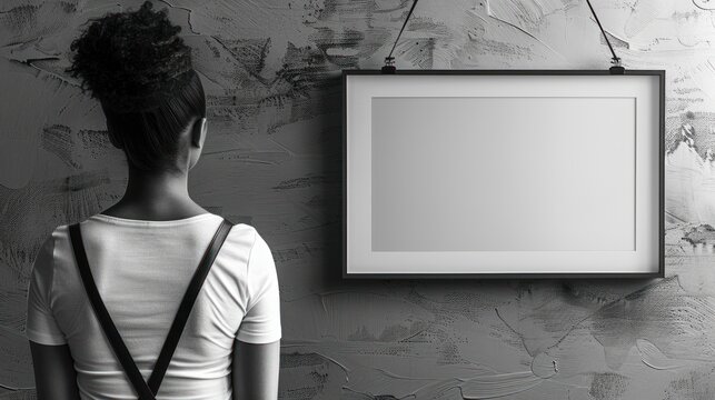 Woman Standing Next to Hanging Picture