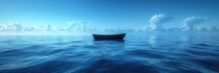 Small Boat Floating on Large Body of Water