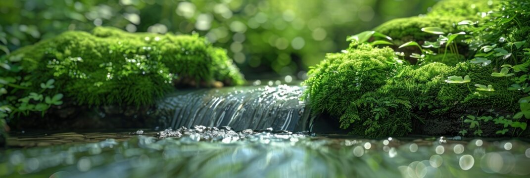 Stream Flowing Through Green Forest