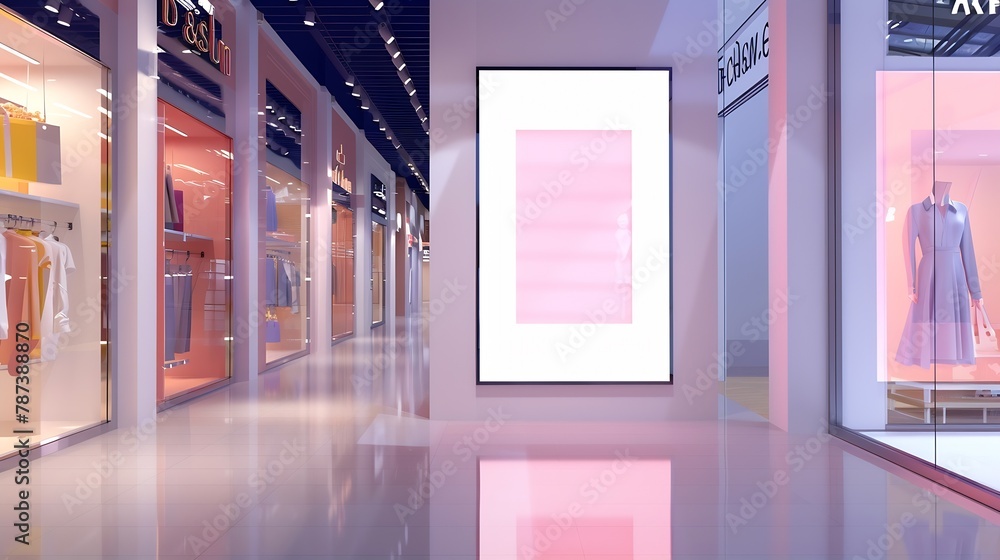 Poster mock up billboard banner store showcase window inside the shopping mall : generative ai