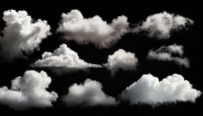   collection of whtie clouds isolated on black background