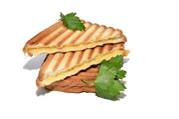 Fried toast with cheese and spice leaves.