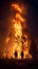 Fototapeta na wymiar Firefighters Brave Against Intense Wildfire Blaze
