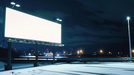 billboard screen winter MOCKUP with white field at night : Generative AI