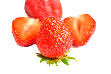 Several ripe strawberries on a transparent background.