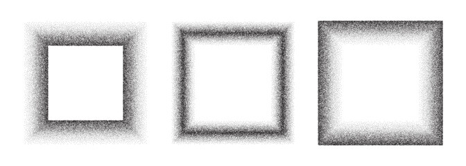 Square noise frame. Gradient border made from grains. Shape with halftone gradation. Grunge geometric figure.