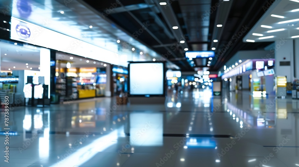Aufkleber sign and billboard mockup at duty free shop in departure terminal to promote your business or organi