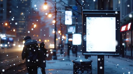 Billboard screen vertical in the city With snow in winter : Generative AI