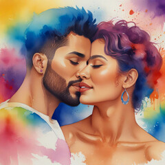 LGBT Pride Month, illustration of 2 loving people in watercolor style