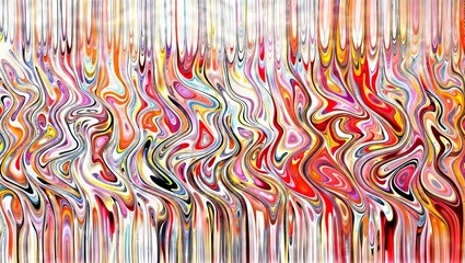 Visually stunning, abstract wave-like composition with a kaleidoscopic, fluid effect of swirling, psychedelic colors and patterns. Captivating digital art image with a hypnotic, mesmerizing quality.