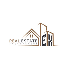 EX initial monogram logo for real estate with home shape creative design.