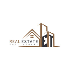 ET initial monogram logo for real estate with home shape creative design.