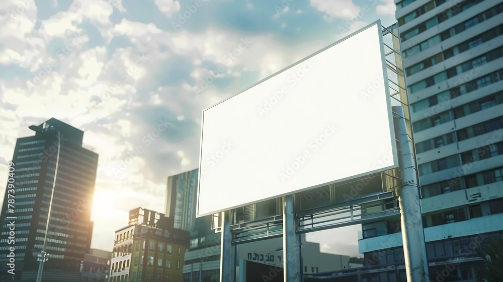 Poster billboard rectangular white mockup city advertisement on the parking image : generative ai