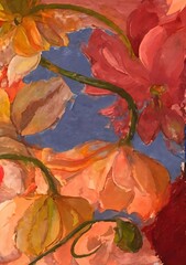 Expressive Oil Painting of Blooming Flowers with Rich Textures

