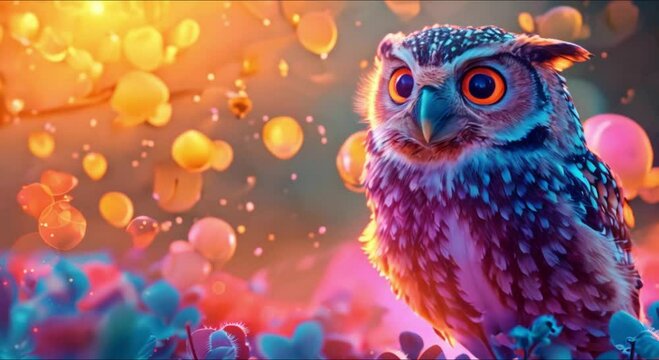 an owl colorful bokeh light background footage