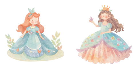 cute princess watercolour vector illustration