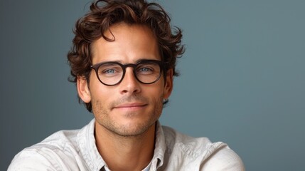 Fototapeta premium Man Wearing Glasses and White Shirt