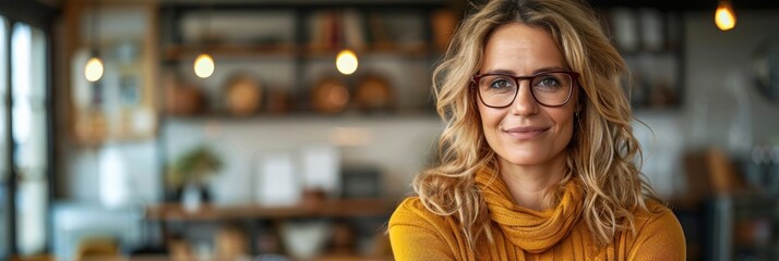 Fototapeta premium Woman in Yellow Shirt Wearing Glasses