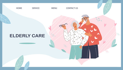 Support and care for elderly, banner for advertising of retirement payment and help of experienced nurses, flat vector illustration. Planning for retirement payment and insurance concept.