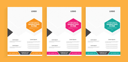 Business corporate flier design, Abstract a4 flyer design, Marketing leaflet cover design, Hexagon shape new stylish handout, and case study template.