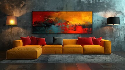 Living Room With Large Painting