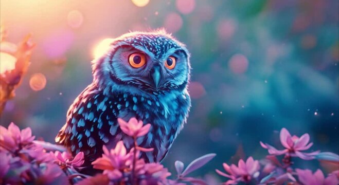 an owl colorful bokeh light background footage