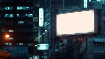 Fototapeta premium Blank city format Billboard LightPoster CityLight banner pylon in in the city center mockup at night Blurred background copy space : Generative AI